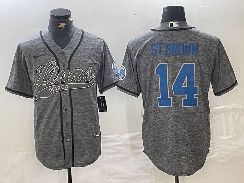 Men Detroit Lions 14 ST Brown Grey Joint Name 2024 Nike Limited NFL Jersey style 1